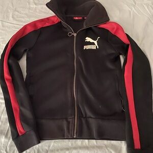 Puma Jacket Women Small Black Red Full Zip Track Coat Athletic Casual Ladies